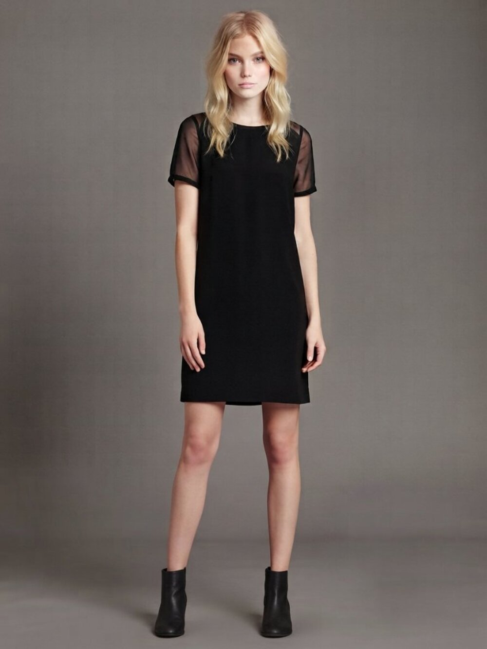Elie Tahari Sheer Mesh Shoulder Shift Dress Black 8 #A4574